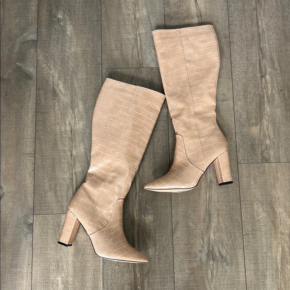 Catherine Malandrino Croc-Embossed Beige Boots